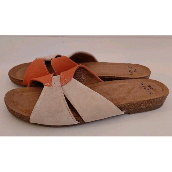 Earth Origins Size 7.5 Coral And Cream Slip On Flat Sandals - Picture 2 of 6